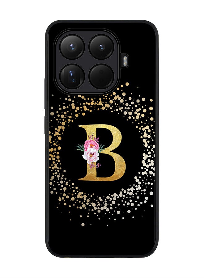 For Xiaomi 15T Pro Case,Slim fit Camera Protection, Shockproof Thin Phone cover  - Custom Monogram Floral - B ( Black )